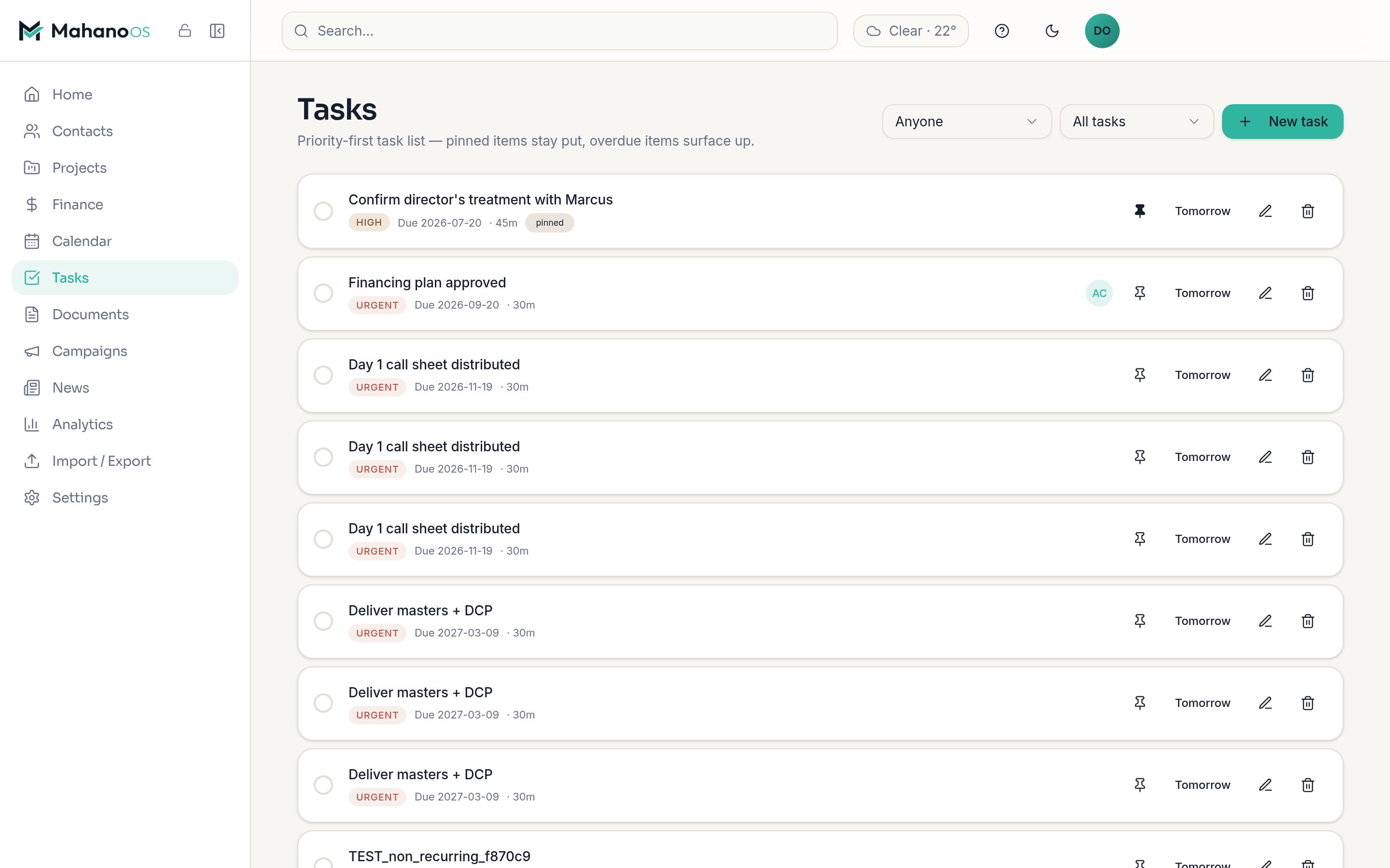 Mahano tasks, scheduled into working windows